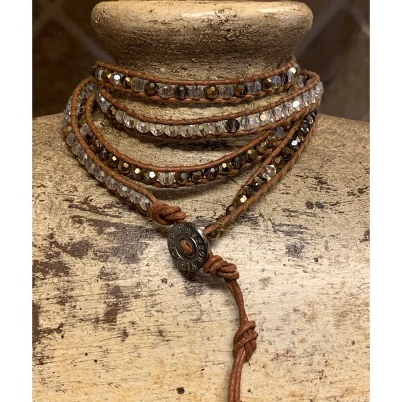 Victoria Emerson Wrap Bracelet Brown and Clear AB Tones w/ Brown Edges - Picture 1 of 7